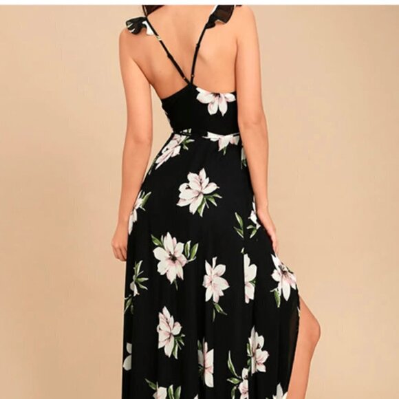 Lulus NWT All Mine Black Floral Print High-Low Lined Maxi Wrap Dress Size XS - Picture 3 of 15